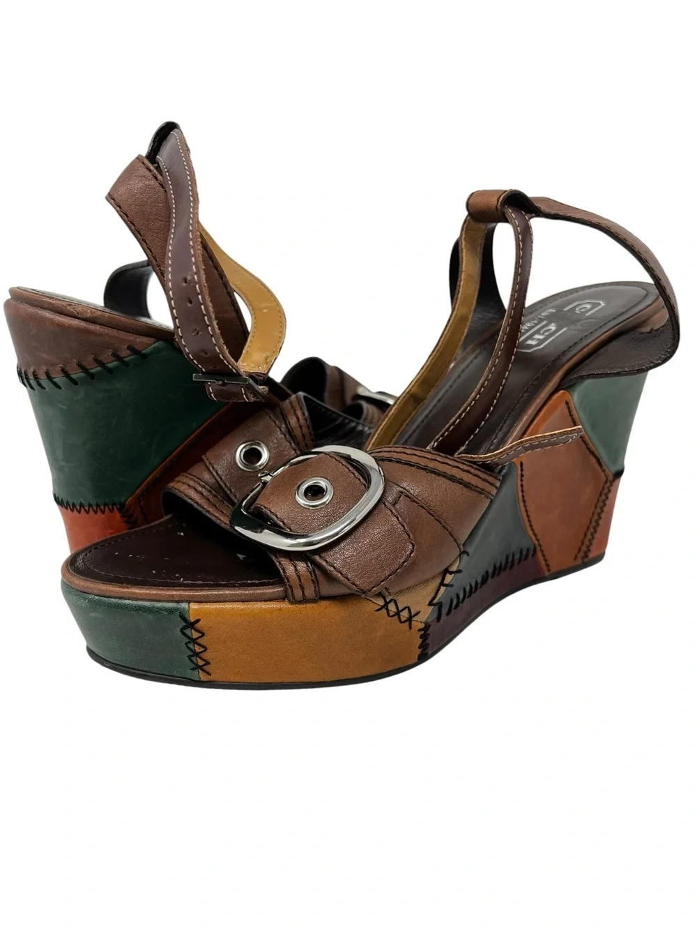 Coach Stylish Multi-Color Leather Wedge Sandals
